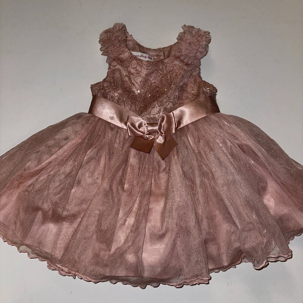 BONNIE BABY JEAN Girls 18 Months DUSTY ROSE Dress Floral tulle ruffles EUC